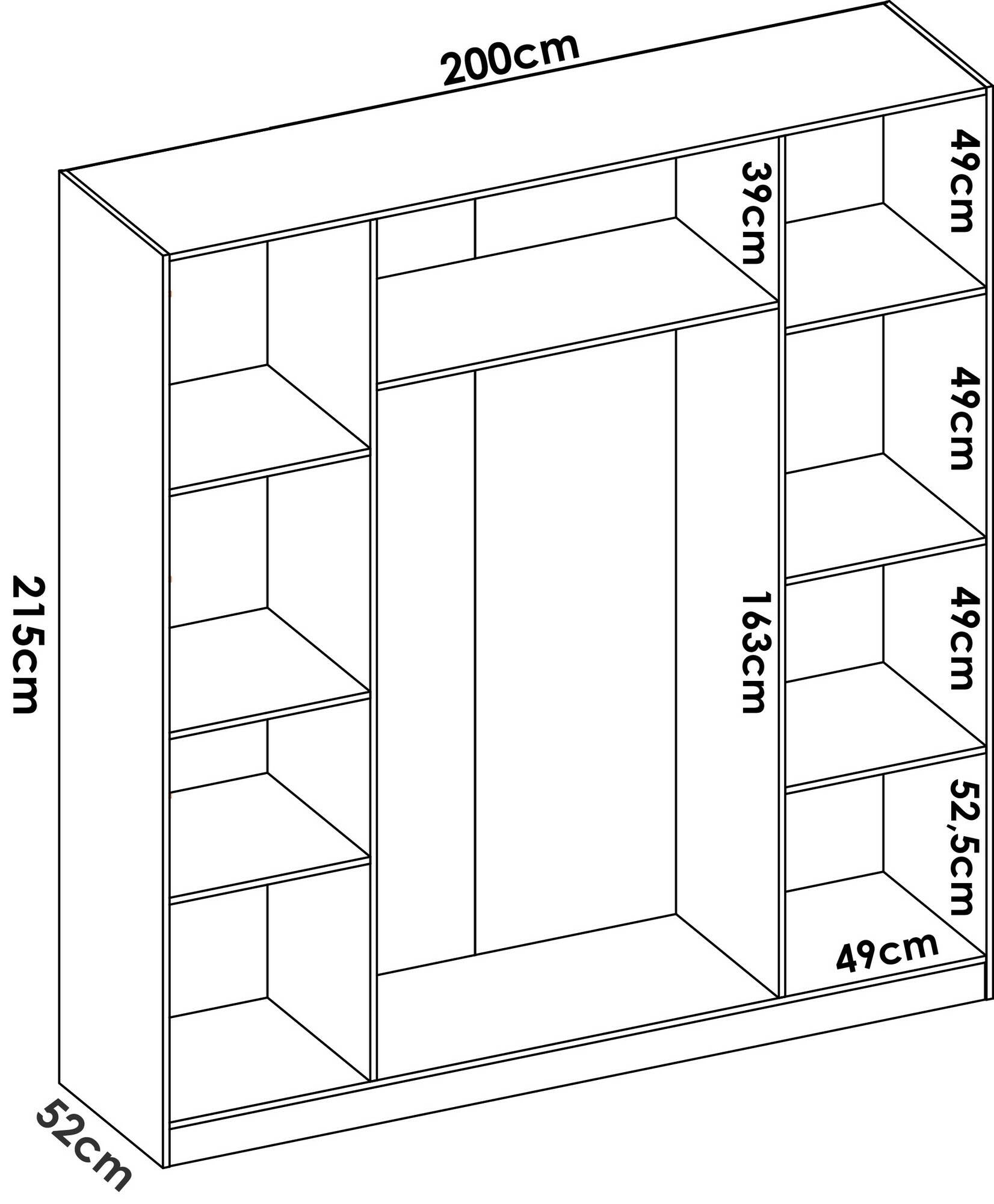 Guardaroba Danna, Mobile appendiabiti per camera da letto, Armadio a 4 ante battenti, 200x52h215 cm, Bianco