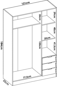 Guardaroba Dbarro, Mobile appendiabiti per camera da letto, Armadio a 3 ante battenti e 3 cassetti, 121x52h184 cm, Rovere