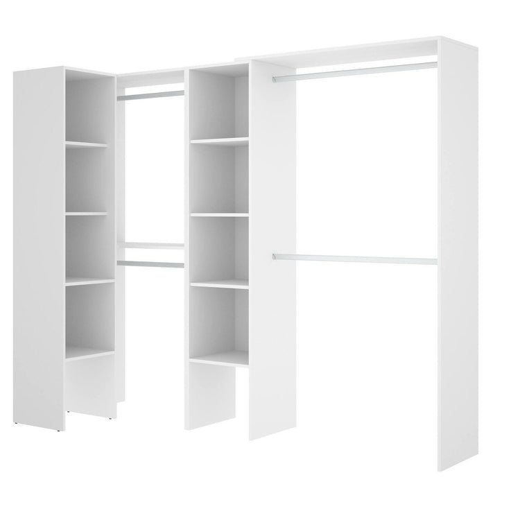 Guardaroba Dmagrin, Struttura per cabina armadio angolare, Mobile appendiabiti aperto ad angolo, 228x79h187 cm, Bianco