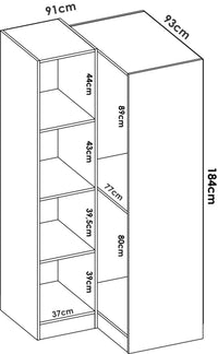 Guardaroba Dcipo, Mobile angolare per camera da letto, Armadio appendiabiti ad angolo a 2 ante battenti, 91x93h184 cm, Bianco