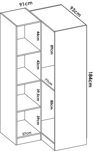 Guardaroba Dcipo, Mobile angolare per camera da letto, Armadio appendiabiti ad angolo a 2 ante battenti, 91x93h184 cm, Bianco