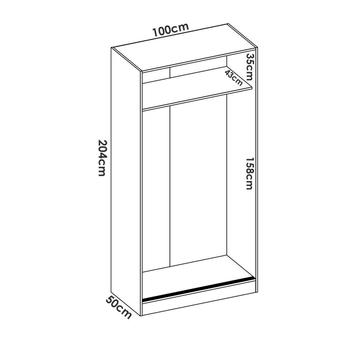 Guardaroba Dfurla, Mobile appendiabiti per camera da letto, Armadio con 2 ante scorrevoli, 100x50h204 cm, Bianco