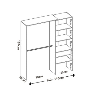 Guardaroba Dgarut, Struttura per cabina armadio, Mobile appendiabiti aperto, 160x40h187 cm, Rovere