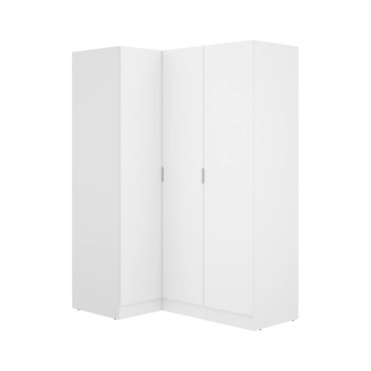 Guardaroba Dhuar, Mobile angolare per camera da letto, Armadio appendiabiti ad angolo a 3 ante battenti, 133x91h184 cm, Bianco