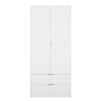 Guardaroba Dlunin, Mobile appendiabiti per camera da letto, Armadio a 2 ante battenti e 2 cassetti, 81x52h184 cm, Bianco