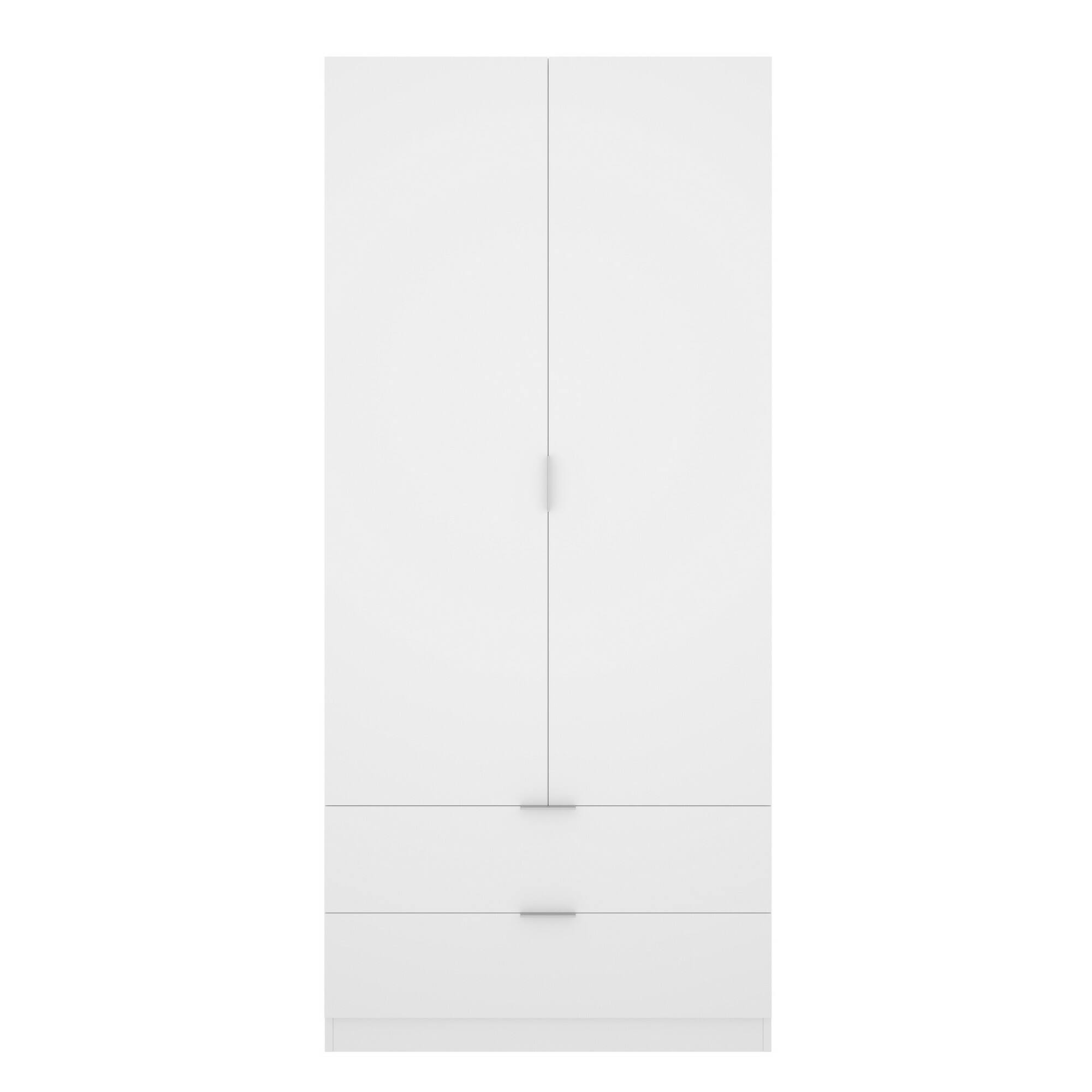 Guardaroba Dlunin, Mobile appendiabiti per camera da letto, Armadio a 2 ante battenti e 2 cassetti, 81x52h184 cm, Bianco