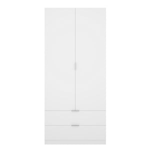 Guardaroba Dlunin, Mobile appendiabiti per camera da letto, Armadio a 2 ante battenti e 2 cassetti, 81x52h184 cm, Bianco