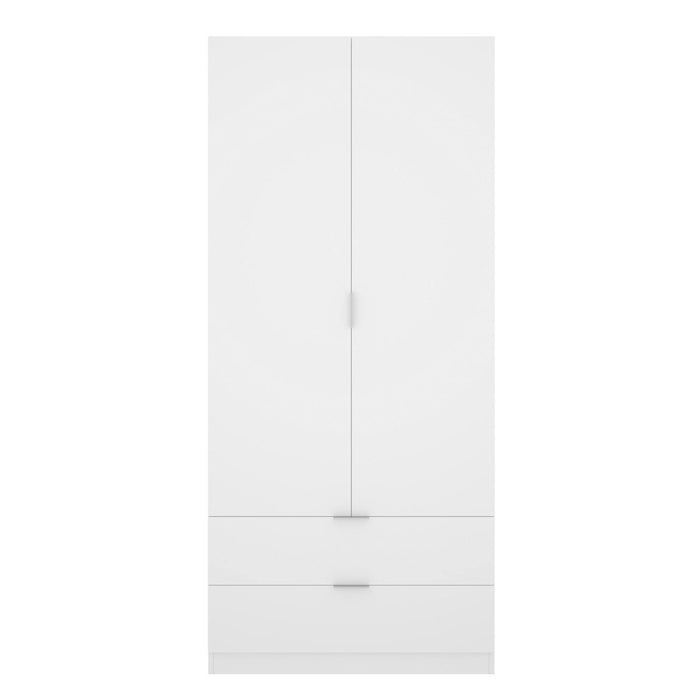 Guardaroba Dlunin, Mobile appendiabiti per camera da letto, Armadio a 2 ante battenti e 2 cassetti, 81x52h184 cm, Bianco