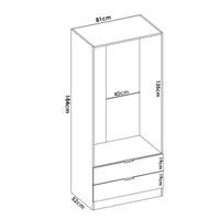 Guardaroba Dlunin, Mobile appendiabiti per camera da letto, Armadio a 2 ante battenti e 2 cassetti, 81x52h184 cm, Rovere