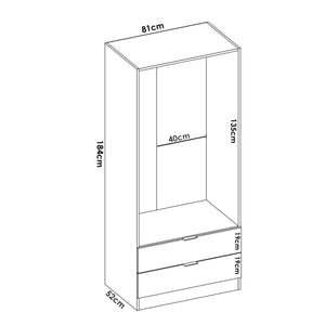 Guardaroba Dlunin, Mobile appendiabiti per camera da letto, Armadio a 2 ante battenti e 2 cassetti, 81x52h184 cm, Rovere