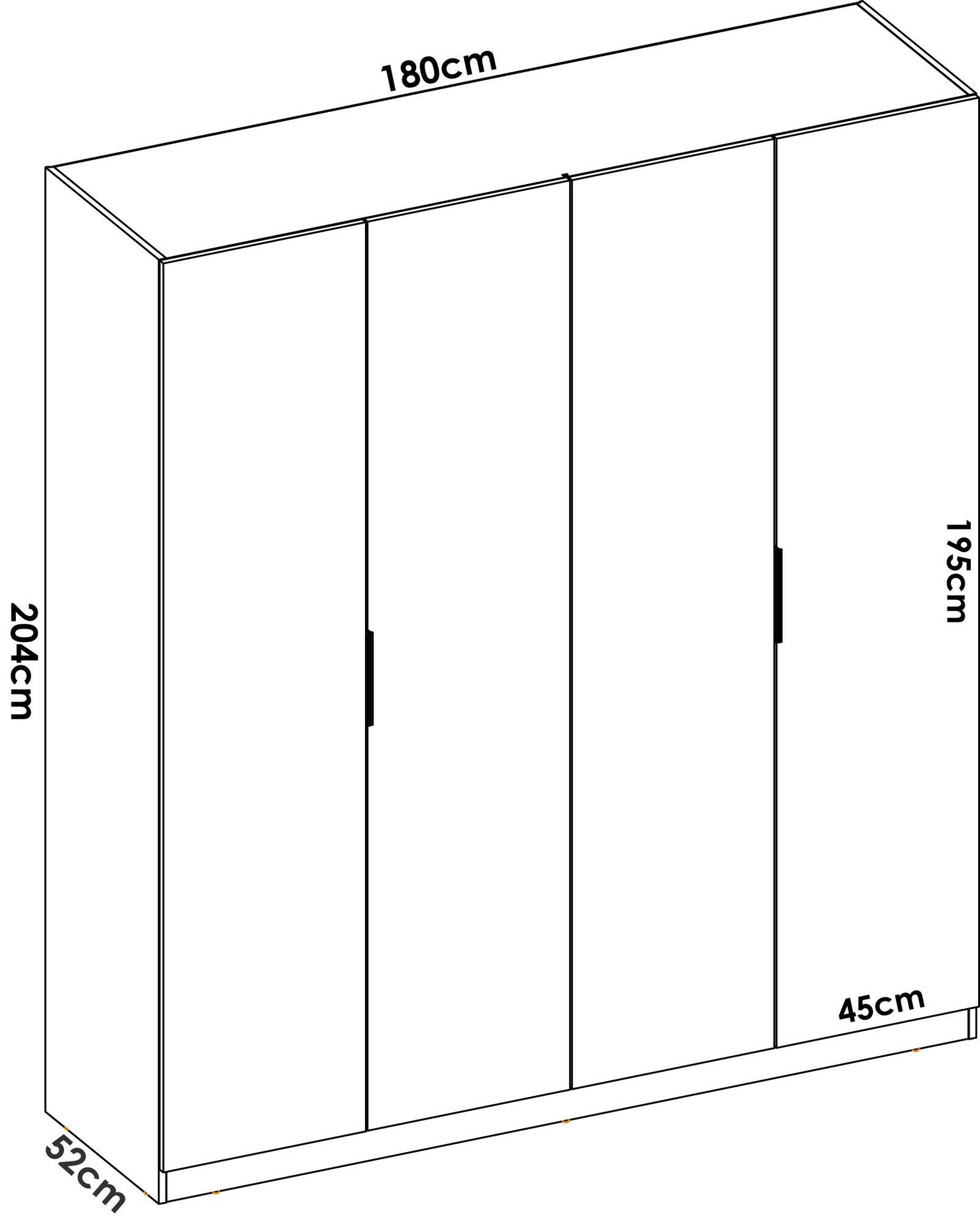 Guardaroba Dmaehl, Mobile appendiabiti per camera da letto, Armadio a 4 ante battenti, 180x52h204 cm, Bianco