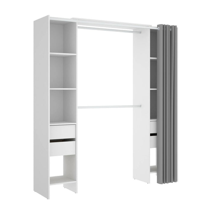 Guardaroba Dmanari, Struttura per cabina armadio, Mobile appendiabiti aperto, 180x50h205 cm, Bianco e Grigio