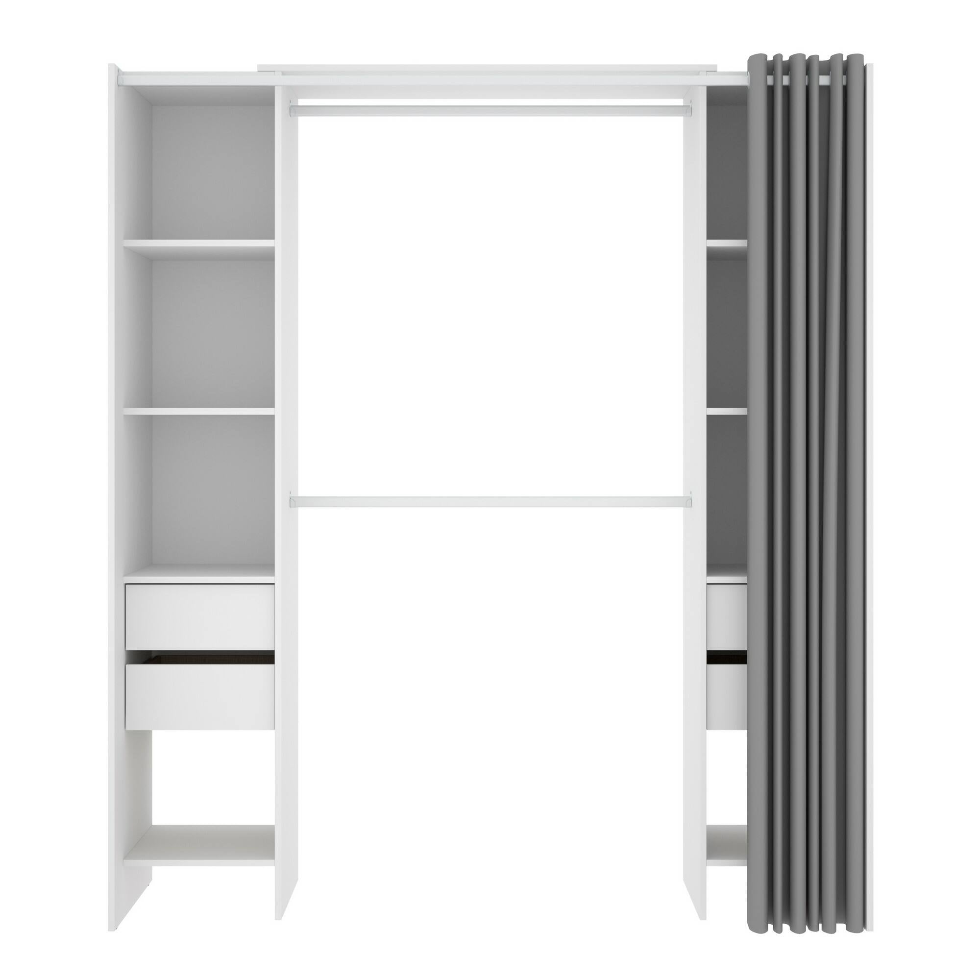 Guardaroba Dmanari, Struttura per cabina armadio, Mobile appendiabiti aperto, 180x50h205 cm, Bianco e Grigio