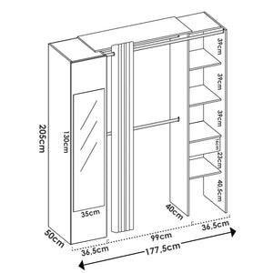 Guardaroba Dmancin, Struttura per cabina armadio, Mobile appendiabiti aperto, 177x52h205 cm, Bianco e Antracite