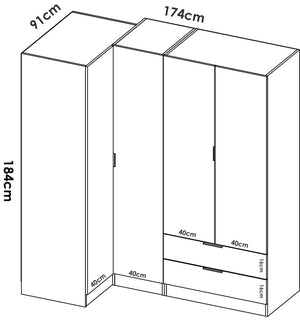 Guardaroba Dmellin, Mobile angolare per camera da letto, Armadio appendiabiti ad angolo a 4 ante battenti, 174x91h184 cm, Rovere