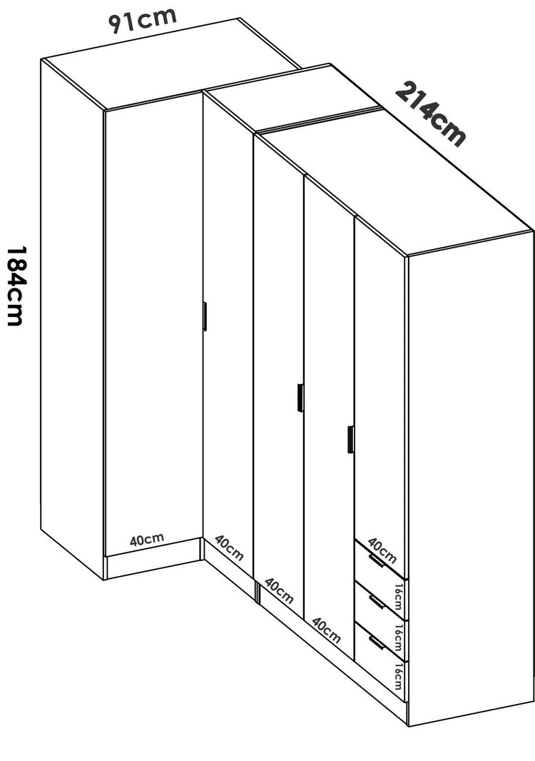 Guardaroba Dmezzan, Mobile angolare per camera da letto, Armadio appendiabiti ad angolo a 5 ante battenti, 214x91h184 cm, Rovere