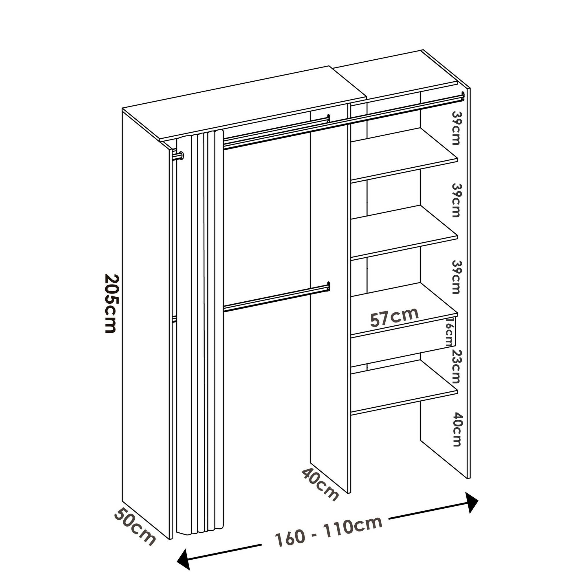 Guardaroba Dober, Struttura per cabina armadio, Mobile appendiabiti aperto, 160x50h205 cm, Bianco e Grigio