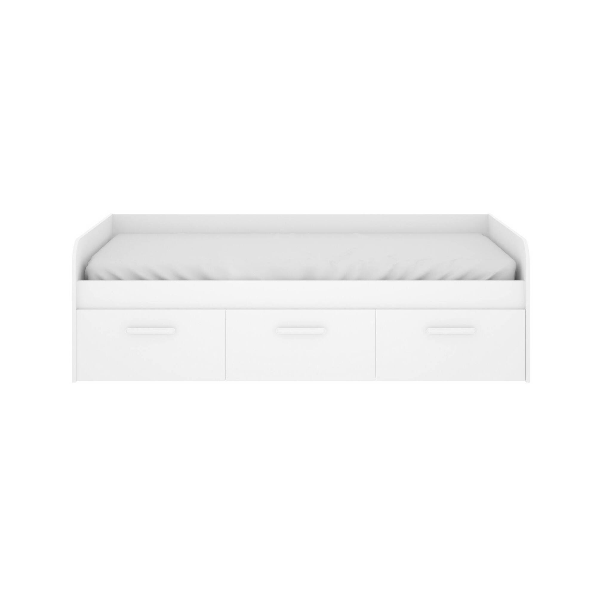 Letto per bambini Daabou, Lettino contenitore per cameretta, Struttura per letto singolo con 3 cassettoni, 194x97h60 cm, Bianco