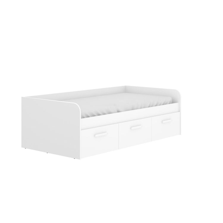 Letto per bambini Daabou, Lettino contenitore per cameretta, Struttura per letto singolo con 3 cassettoni, 194x97h60 cm, Bianco