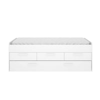 Letto per bambini Daaron, Struttura con secondo lettino estraibile, Letto singolo per cameretta con 3 cassettoni, 194x95h68 cm, Bianco