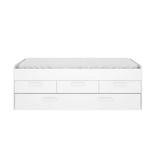 Letto per bambini Daaron, Struttura con secondo lettino estraibile, Letto singolo per cameretta con 3 cassettoni, 194x95h68 cm, Bianco