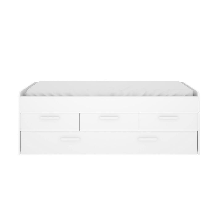 Letto per bambini Daaron, Struttura con secondo lettino estraibile, Letto singolo per cameretta con 3 cassettoni, 194x95h68 cm, Bianco