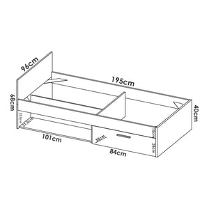 Letto per bambini Dboulta, Lettino contenitore per cameretta, Struttura per letto singolo con 1 cassettone, 197x97h67 cm, Bianco