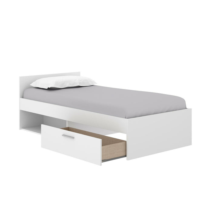 Letto per bambini Dboulta, Lettino contenitore per cameretta, Struttura per letto singolo con 1 cassettone, 197x97h67 cm, Bianco