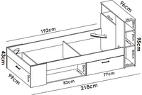 Letto per bambini Dbraza, Lettino per cameretta con testiera, Struttura per letto singolo con cassetto e scaffali, 218x99h96 cm, Rovere e Antracite