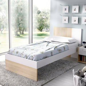 Letto per bambini Dcernoi, Struttura con secondo lettino estraibile, Letto singolo per cameretta, 196x97h79 cm, Bianco e Rovere