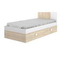 Letto per bambini Dcernoi, Struttura con secondo lettino estraibile, Letto singolo per cameretta, 196x97h79 cm, Bianco e Rovere