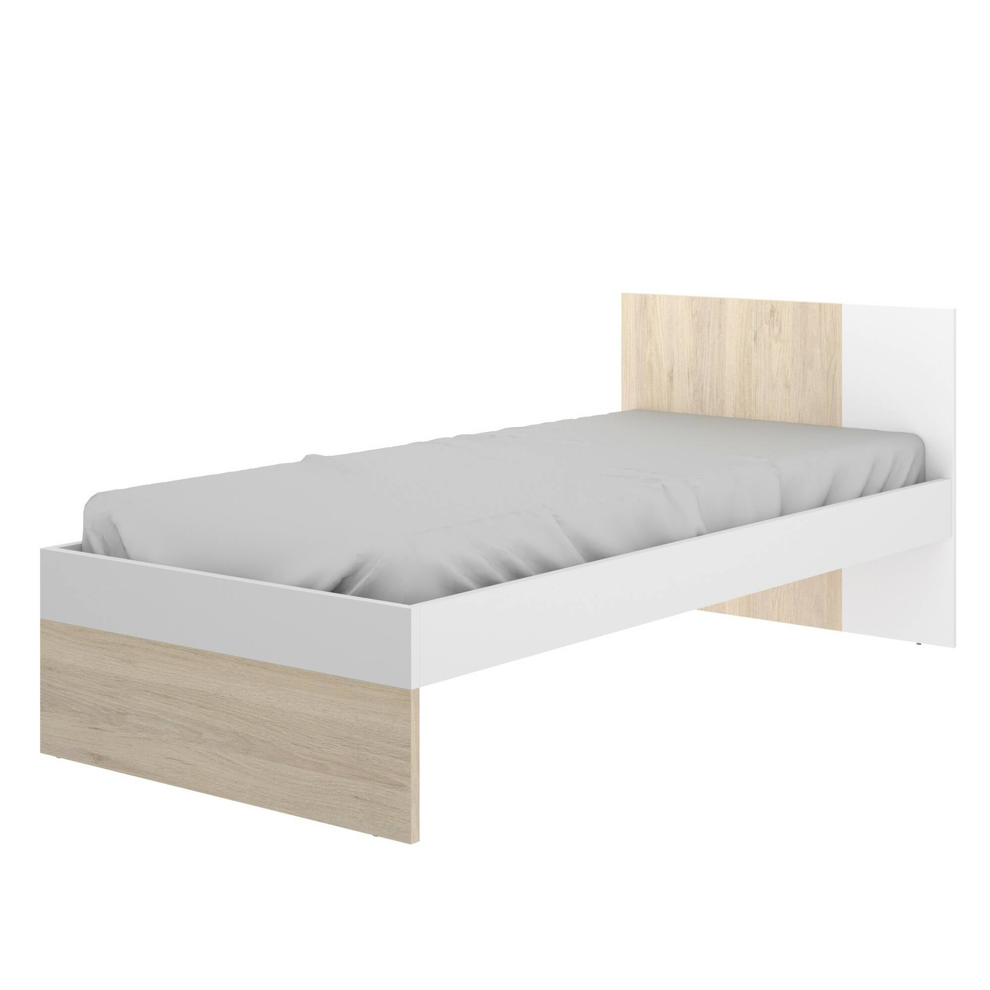 Letto per bambini Dcernoi, Struttura con secondo lettino estraibile, Letto singolo per cameretta, 196x97h79 cm, Bianco e Rovere