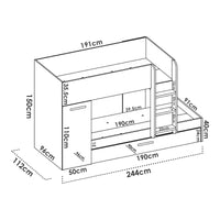 Letto per bambini Dcierv, Cameretta completa con armadio e cassetto, Composizione letto a castello con due lettini singoli, 244x112h150 cm, Rovere e Bianco