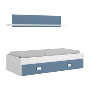 Letto per bambini Dkasam, Lettino contenitore per cameretta, Struttura per letto singolo con cassettoni e mensola, 195x97h44 cm, Bianco e Blu