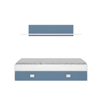 Letto per bambini Dkasam, Lettino contenitore per cameretta, Struttura per letto singolo con cassettoni e mensola, 195x97h44 cm, Bianco e Blu