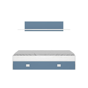 Letto per bambini Dkasam, Lettino contenitore per cameretta, Struttura per letto singolo con cassettoni e mensola, 195x97h44 cm, Bianco e Blu