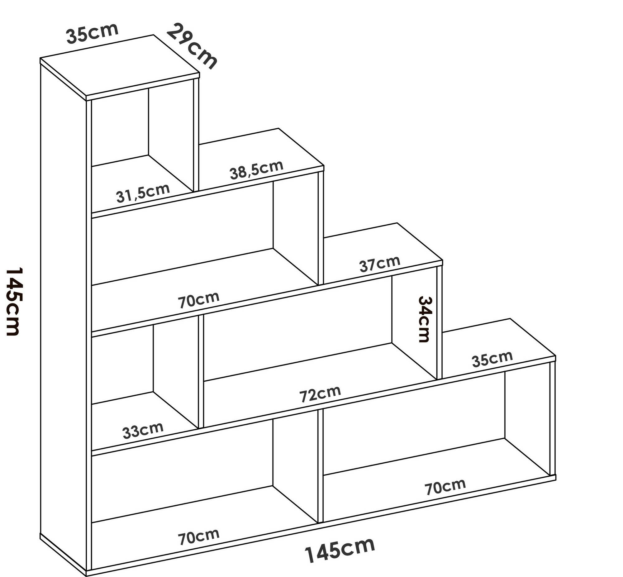 Libreria Dleverb, Scaffale da ufficio multiuso, Mobile biblioteca portalibri a 6 ripiani, 145x29h145 cm, Rovere