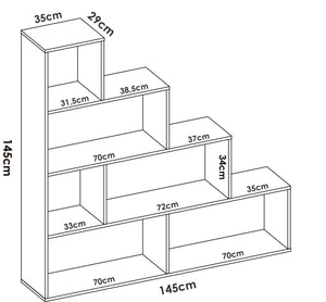 Libreria Dleverb, Scaffale da ufficio multiuso, Mobile biblioteca portalibri a 6 ripiani, 145x29h145 cm, Rovere