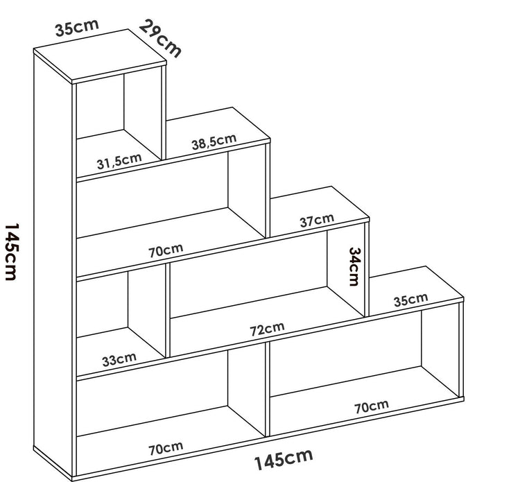 Libreria Dleverb, Scaffale da ufficio multiuso, Mobile biblioteca portalibri a 6 ripiani, 145x29h145 cm, Rovere