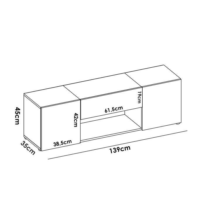 Mobile porta TV Dacciar, Credenza bassa da soggiorno, Madia da salotto per televisione, 138x35h45 cm, Bianco e Rovere Nodi