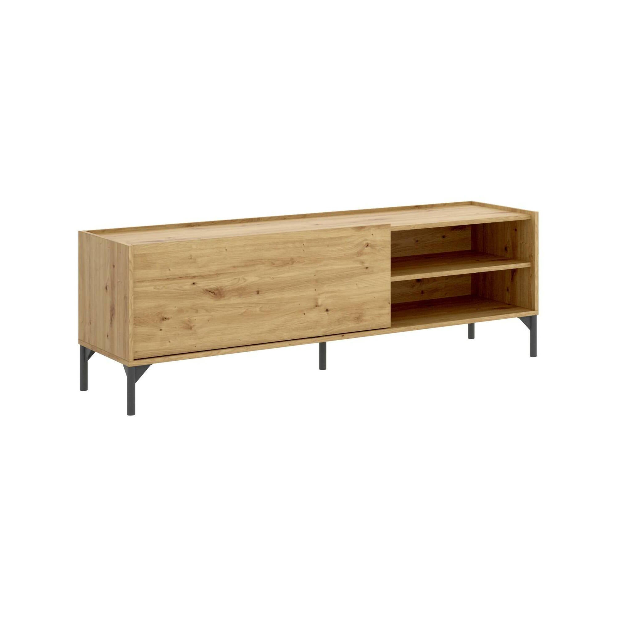 Mobile porta TV Dacerbi, Credenza bassa da soggiorno, Madia da salotto per televisione, 155x43h47 cm, Rovere Nodi