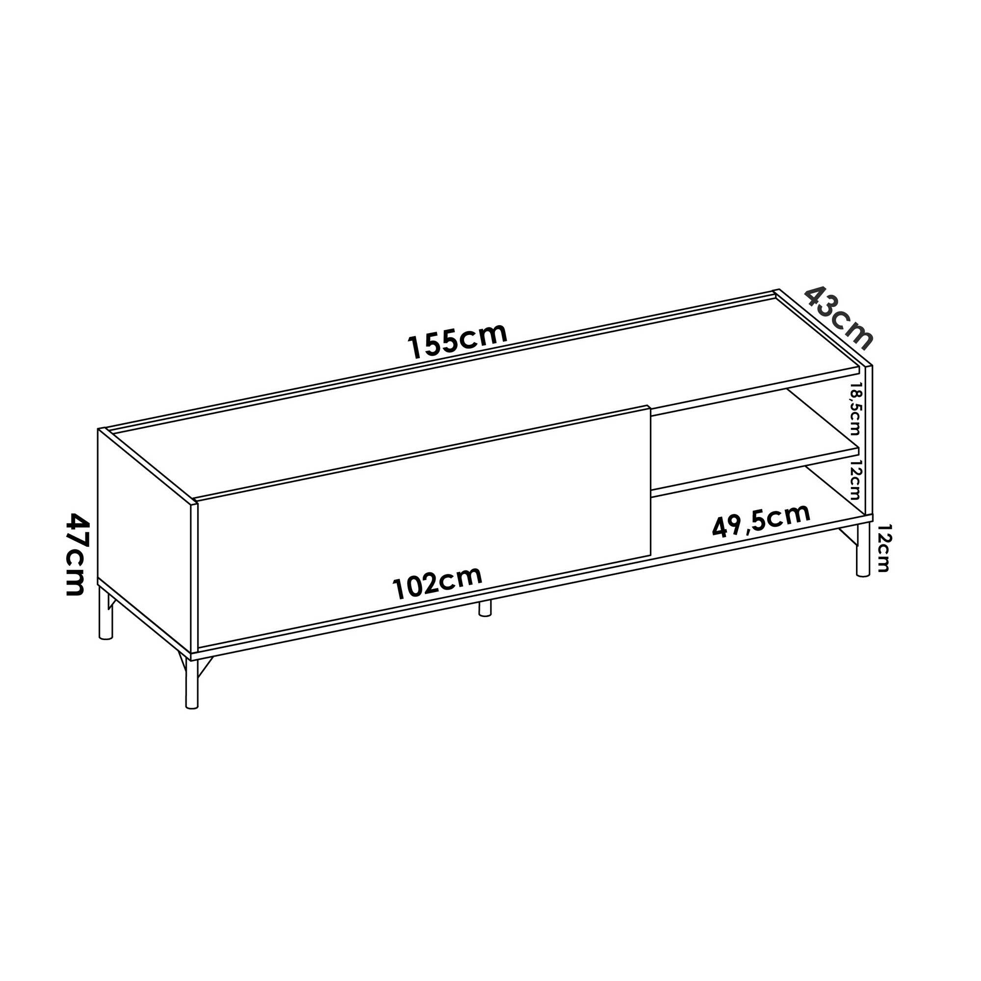 Mobile porta TV Dacerbi, Credenza bassa da soggiorno, Madia da salotto per televisione, 155x43h47 cm, Rovere Nodi