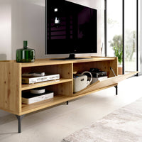 Mobile porta TV Dacerbi, Credenza bassa da soggiorno, Madia da salotto per televisione, 155x43h47 cm, Rovere Nodi