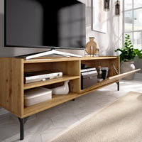 Mobile porta TV Dacerbi, Credenza bassa da soggiorno, Madia da salotto per televisione, 155x43h47 cm, Rovere Nodi