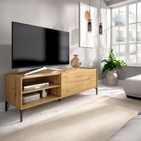 Mobile porta TV Dacerbi, Credenza bassa da soggiorno, Madia da salotto per televisione, 155x43h47 cm, Rovere Nodi