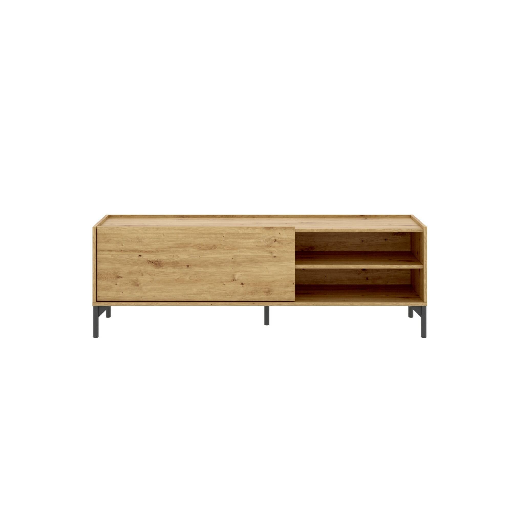 Mobile porta TV Dacerbi, Credenza bassa da soggiorno, Madia da salotto per televisione, 155x43h47 cm, Rovere Nodi