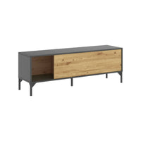 Mobile porta TV Dlell, Credenza bassa da soggiorno, Madia da salotto per televisione, 132x39h44 cm, Rovere Nodi e Antracite