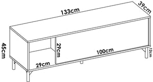 Mobile porta TV Dlell, Credenza bassa da soggiorno, Madia da salotto per televisione, 132x39h44 cm, Rovere Nodi e Antracite