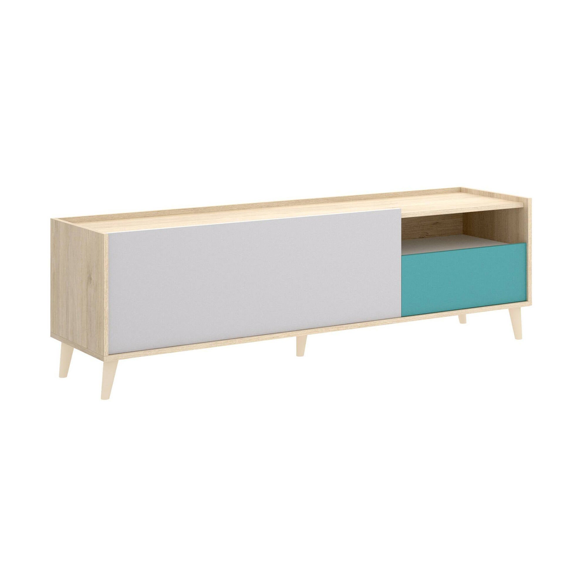 Mobile porta TV Dmill, Credenza bassa da soggiorno, Madia da salotto per televisione, 155x43h47 cm, Rovere e Bianco