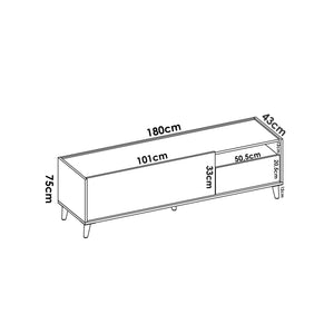 Mobile porta TV Dmill, Credenza bassa da soggiorno, Madia da salotto per televisione, 155x43h47 cm, Rovere e Bianco